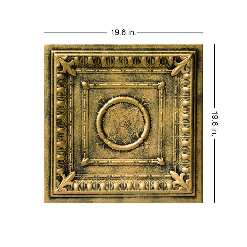 Tuile de plafond en polystyrène à collage romane 1,6 pi x 1,6 pi Romanesque Wreath, Or antique