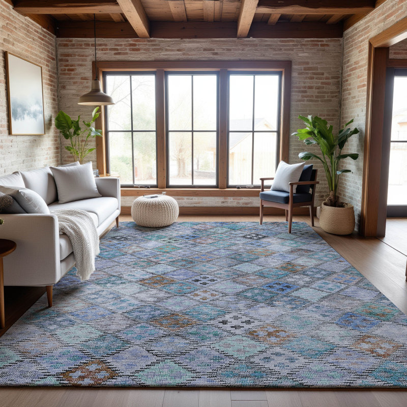 Premium Machine Washable Dahl AMF1081 Geometric Rug, Rectangle 10' x 14'