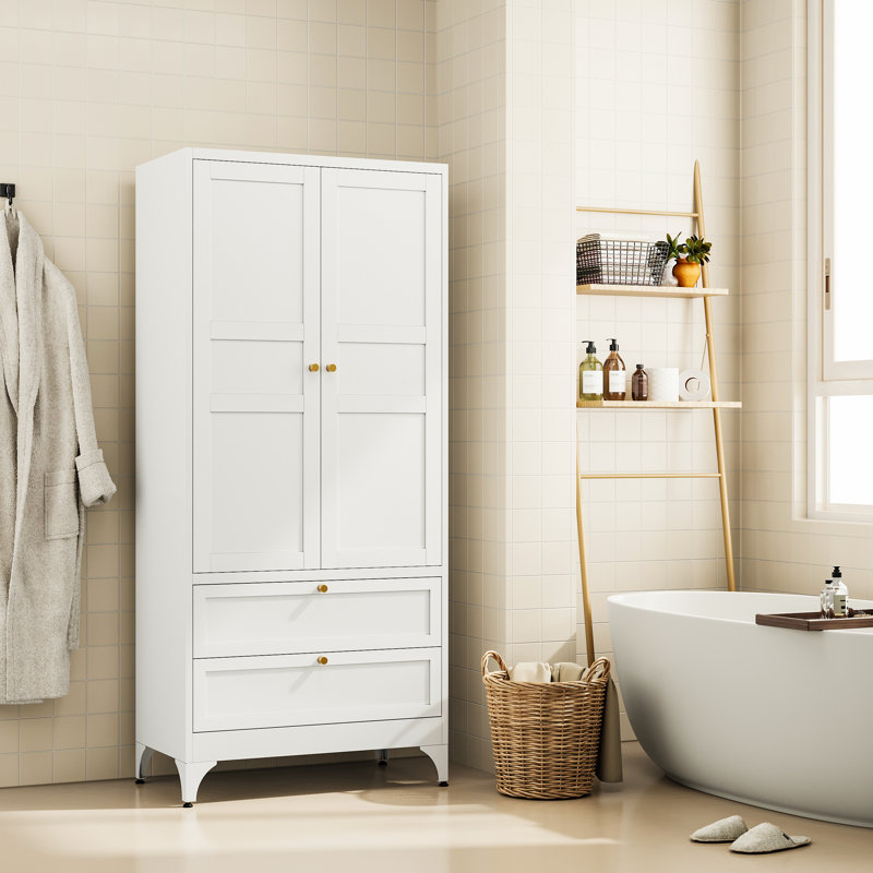 Grande armoire de rangement en métal de 72 pouces avec rail de suspension et 2 tiroirs pour la chambre à coucher, tablettes réglables incluses