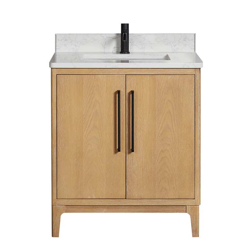 Meuble-lavabo sur pied simple 30 po avec plateau Langosta, Gris cendré délavé