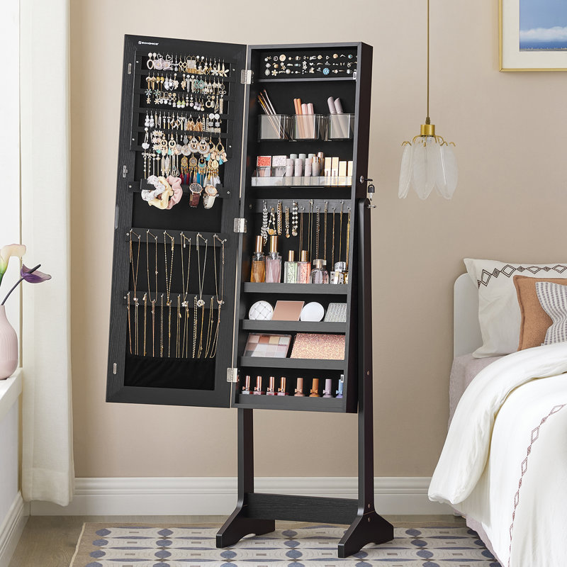 Armoire à bijoux autoportante avec miroir, Black