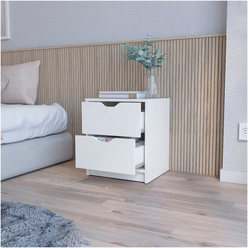 Table de chevet 2 tiroirs Dillon, Blanc