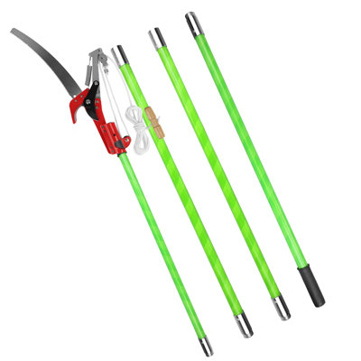 2 en 1 Scie à perche manuelle extra longue 8,23 à 15,12 pi extensible pour branches hautes avec ciseaux d'élagage 2 lames de scie à double crochet Gants de lunettes