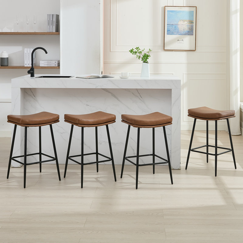Upholstered 26" Backless Saddle Barstools, Brown, 4