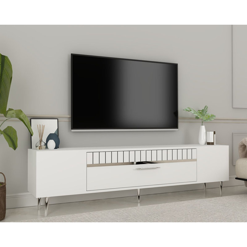 Olivia Unfinished TV Stand, White/Silver, 150cm