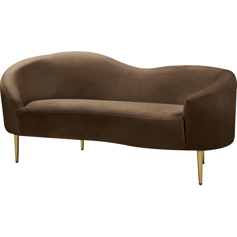 Causeuse courbée en velours 67 po Shurtz, Velours brun