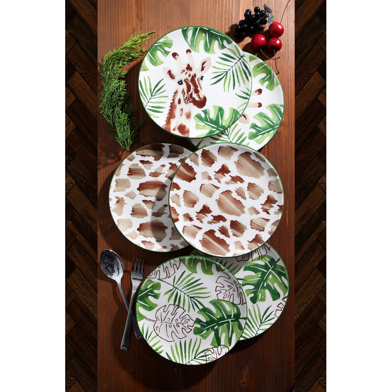 Assiette, Vert/brun/blanc