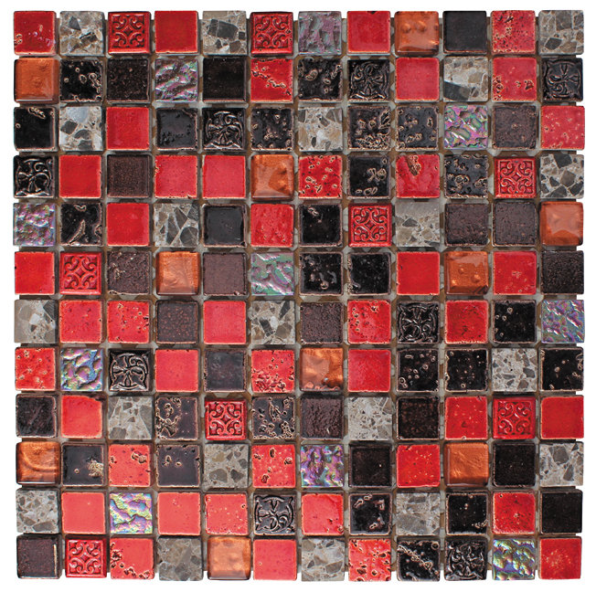 Hand Colored Mosaic 1" x 1" Glass/Natural Stone Grid Mosaic Wall & Floor Tile
