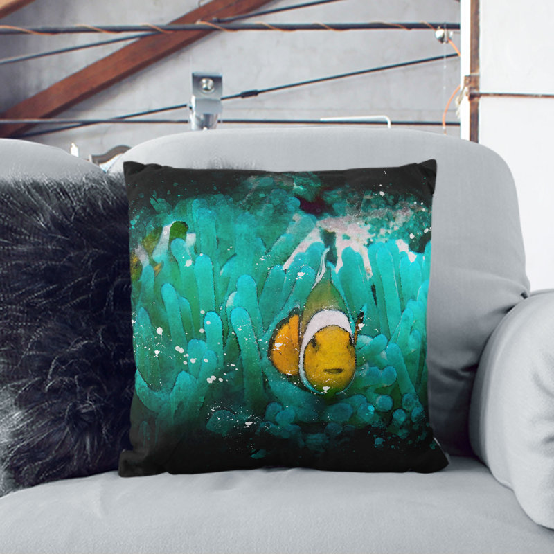 Clownfish and Sea Anemone Abstract Cushion with Filling, 55cm H x 55cm W x 20cm D