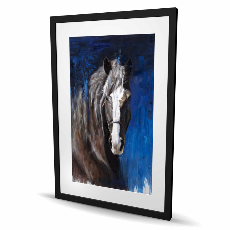 Cheval brun sur fond bleu - décor de chambre à coucher de l'Ouest, Noir