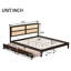 King Size Bed with Rattan Headboard, Two Storage Drawers, Rubber Wood Bed with Enhanced  Support Slats and Feet,Espresso