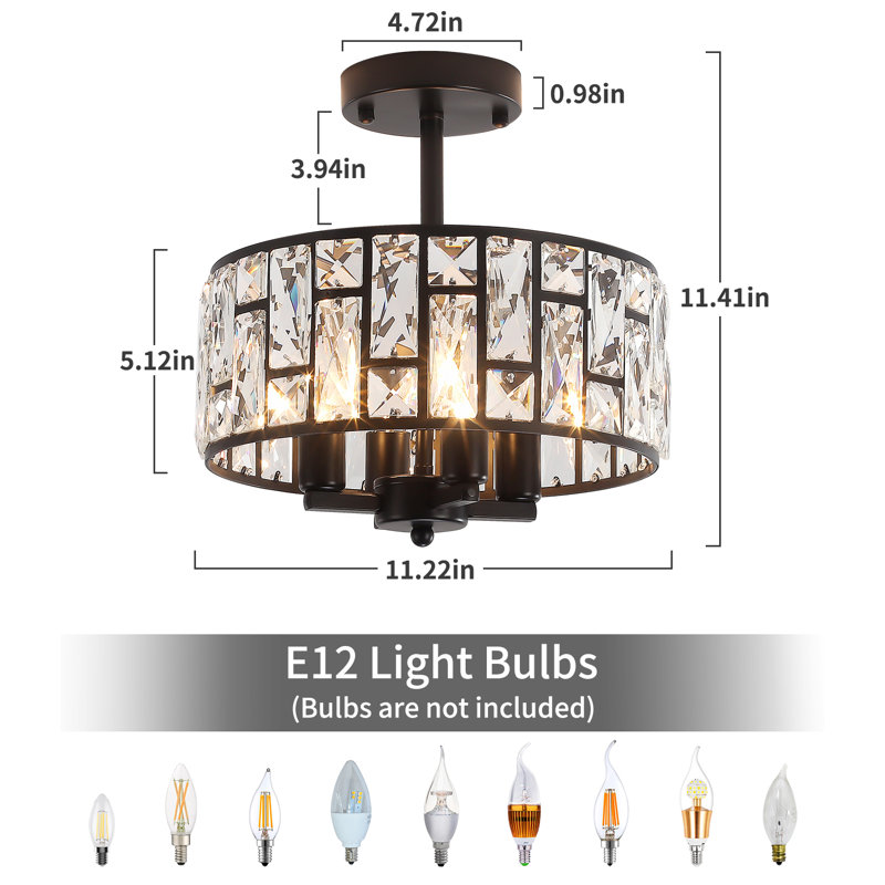 Modern Matte Black Crystal Semi Flush Mount Ceiling Light