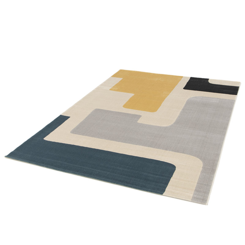 Odoaker Machine Woven Black/Blue/Cream/Grey/Yellow Indoor Rug, Rectangle 200 x 290 cm