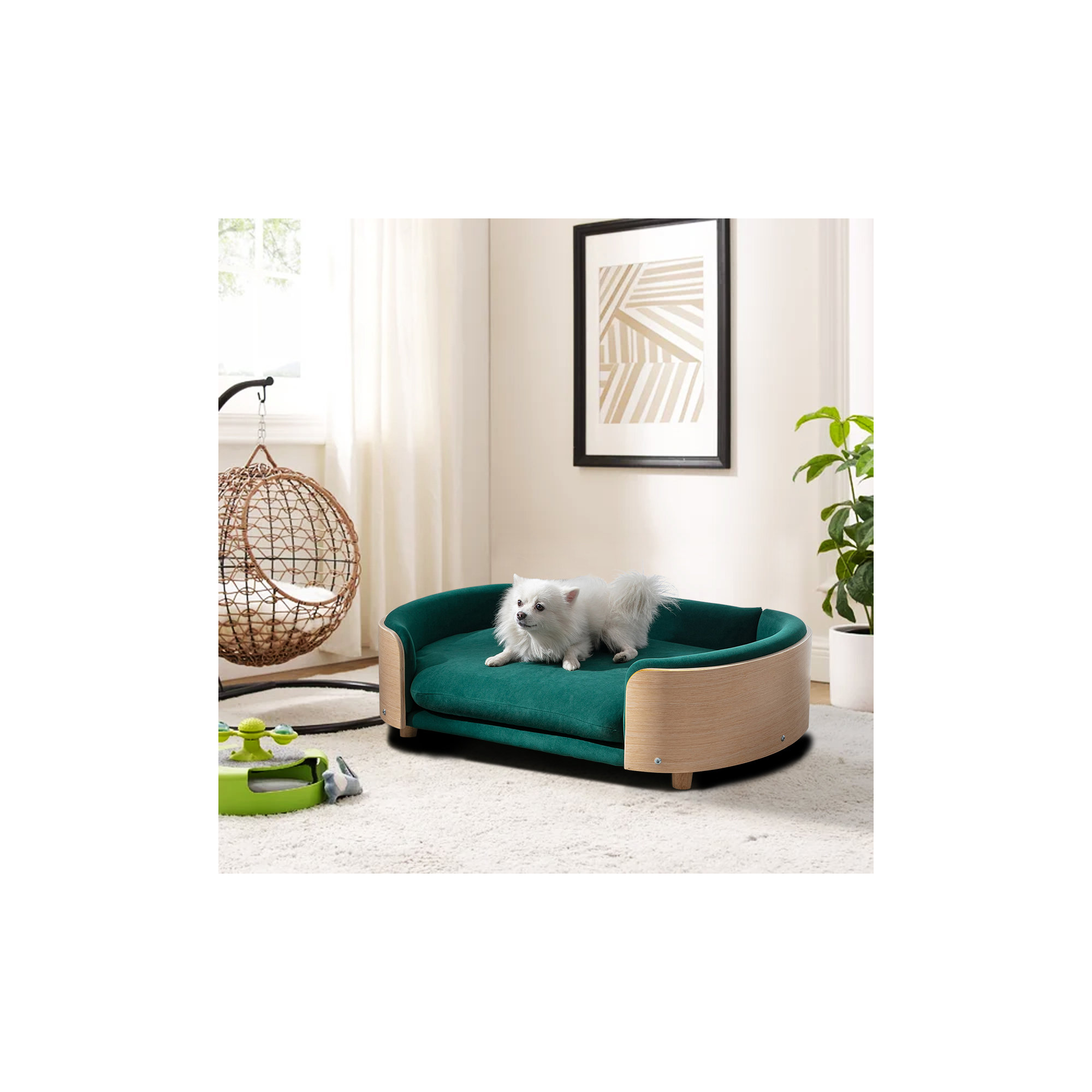Inira Memory Foam Pet Bed, 30.7" W x 20.08" D x 9.85" H, Dark Green/Natural