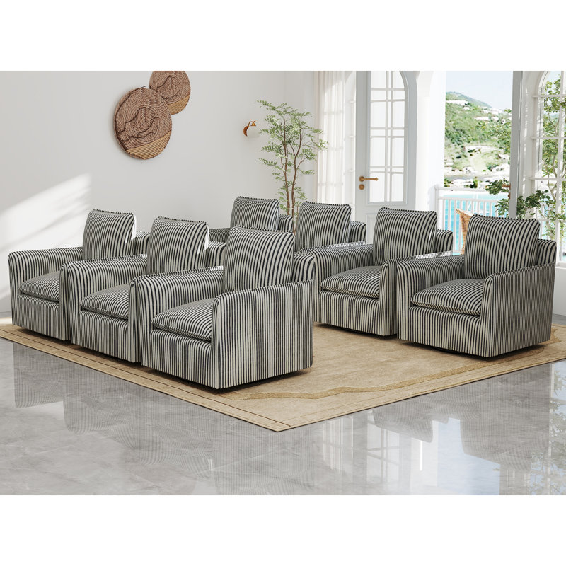 Fauteuil demi-tonneau pivotant à coussins amovibles Hylee, Bleu, 7