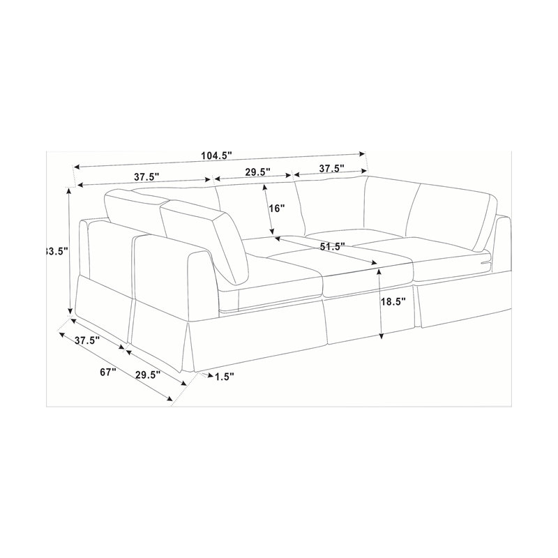 Canapé modulaire 6 pièces rembourré