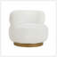 Luxueux fauteuil rond de salon avec mouvement pivotant, tissu blanc doux, revêtement doré, meubles en bois massif, 1 pièce
