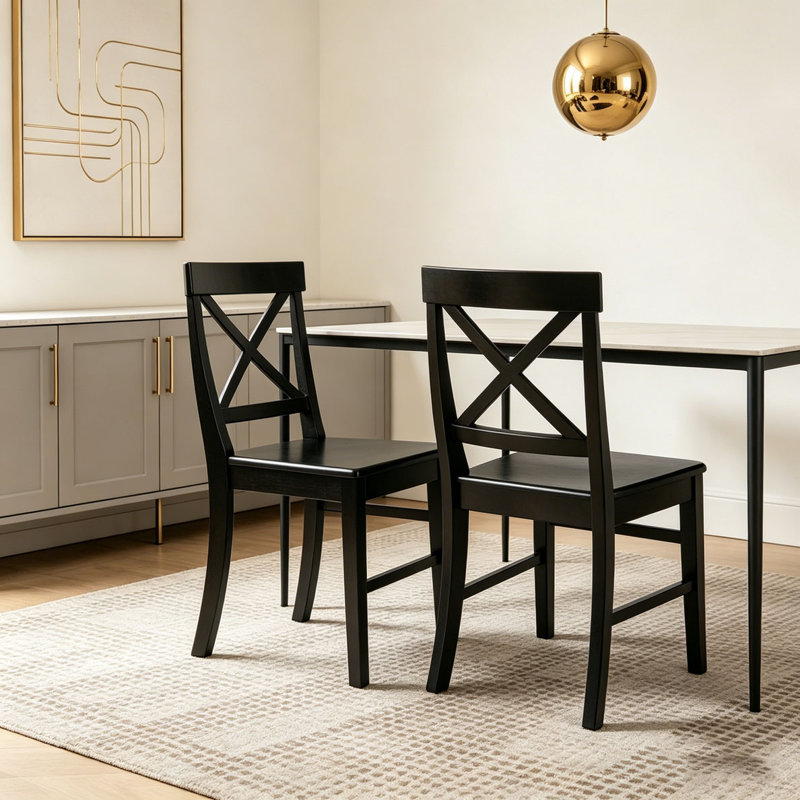 Chaises de salle à manger en bois d'acacia, Noir