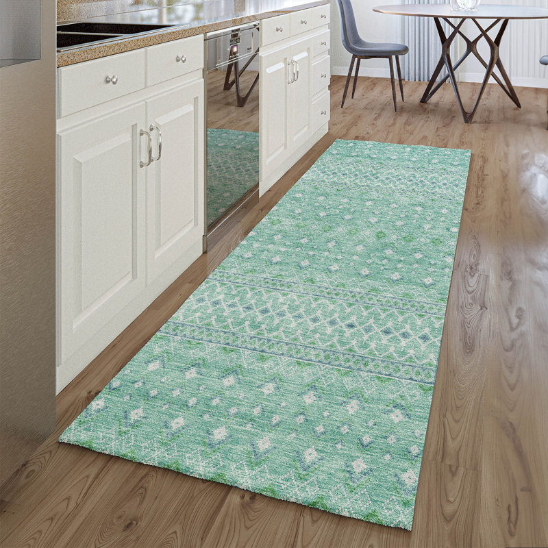Premium Machine Washable Prisco Aqua Rug, Runner 2'3" x 7'6"