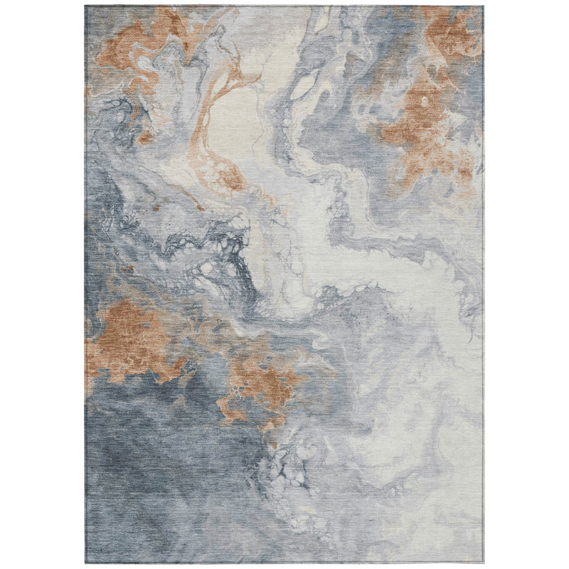 Machine Washable Indoor/Outdoor Xhevrie Gray Rug, Rectangle 3' x 5'