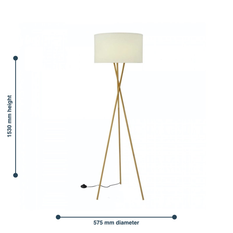 Ritwik 150cm Tripod Floor Lamp, Polished Brass Plate, White