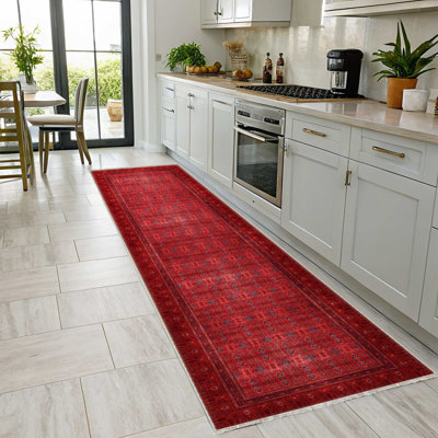 Kilim antidérapant en kilim rouge bourgogne rouge