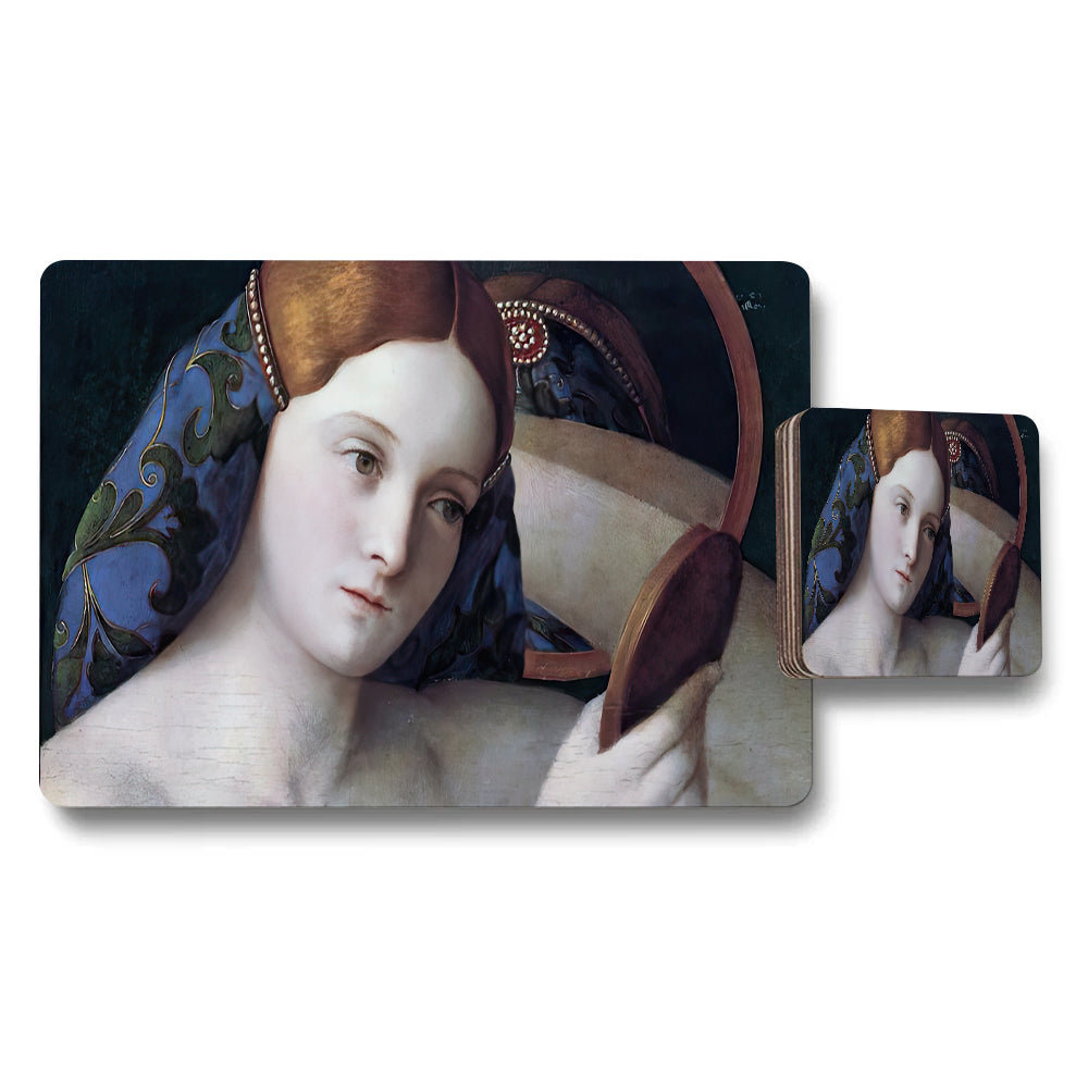 Placemat And Coaster Set With Classic Portrait Of A Woman