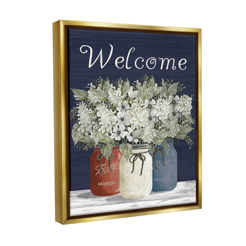 «Welcome With Country Herbs Floater Frame» par Cindy Jacobs sur, Or, H 31 po x l 25 po