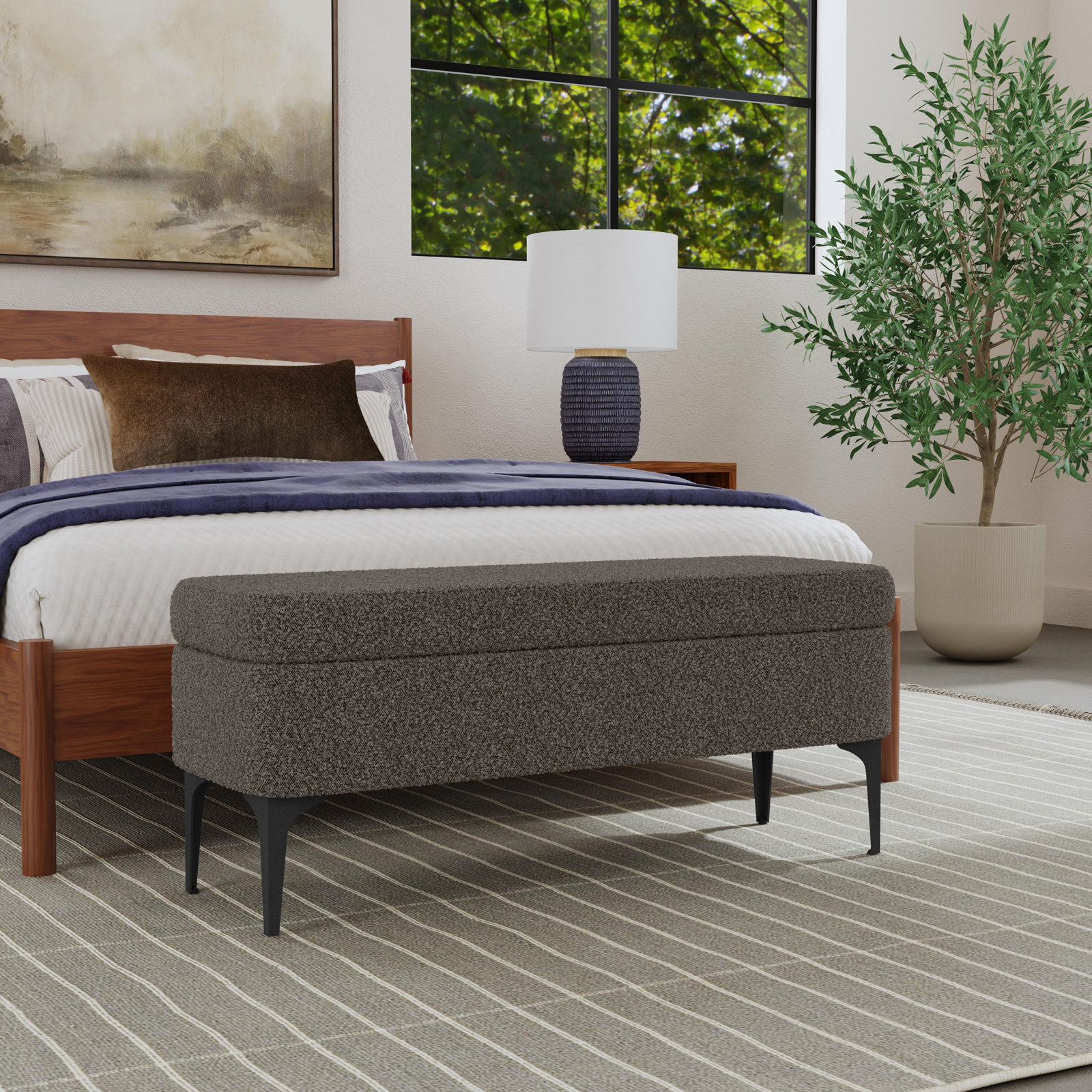 Ameelya 42" Velvet Bedroom Bench, Dark Brown Boucle