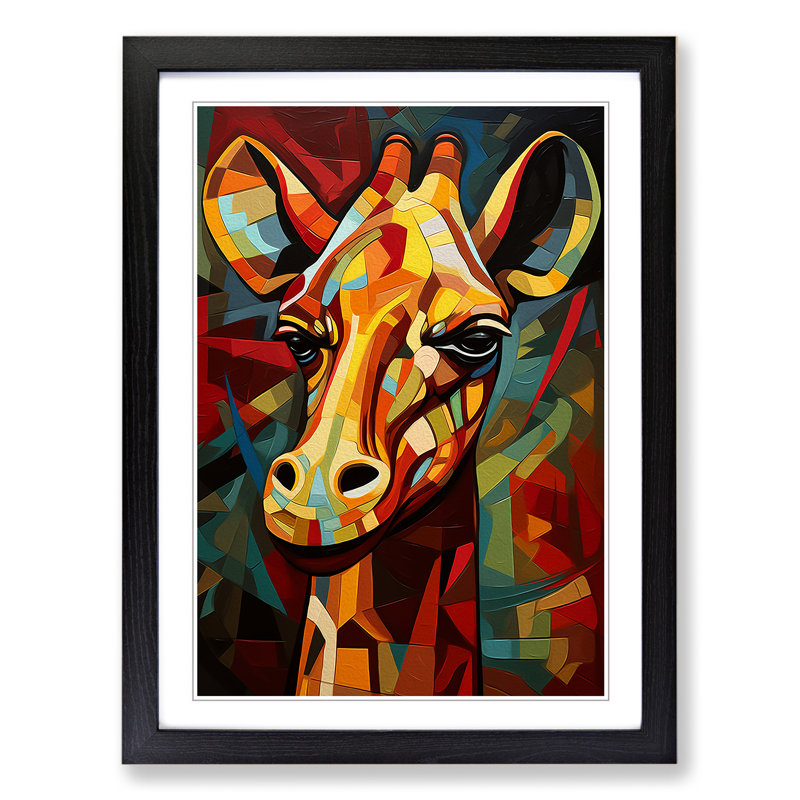 Giraffe Cubism Art - Framed Print, 34cm H x 25cm W, Black Framed