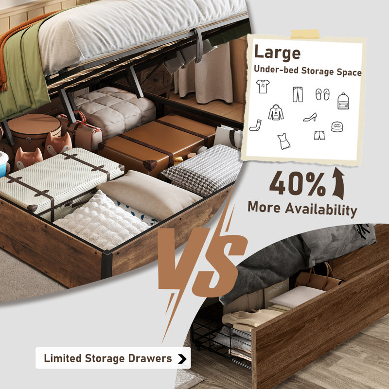 Shila Lift Up Storage Bed, Brown, King
