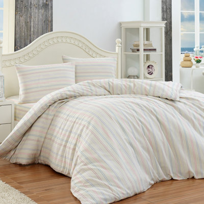 Ensemble de housse de couette en mélange de coton ivoire / bleu Burghardt