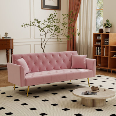 72''W Velvet Convertible Sleeper Sofa Bed Upholstered Chesterfield Button Tufted Sleeper Sofa For Small Living Room