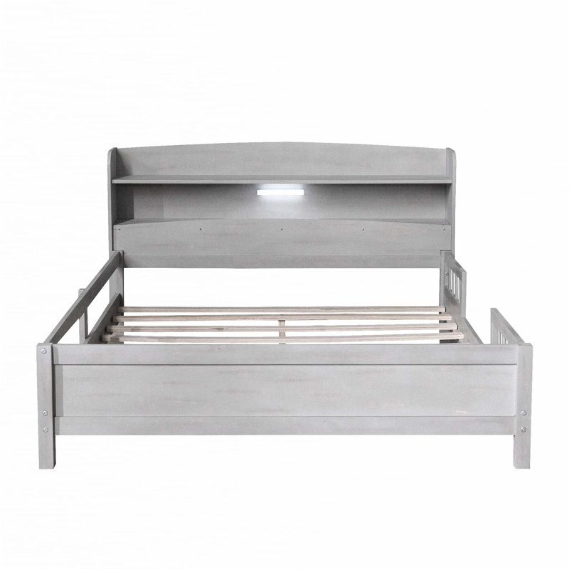 Lit plateforme en bois avec lumière DEL intégrée, Gris antique, Double