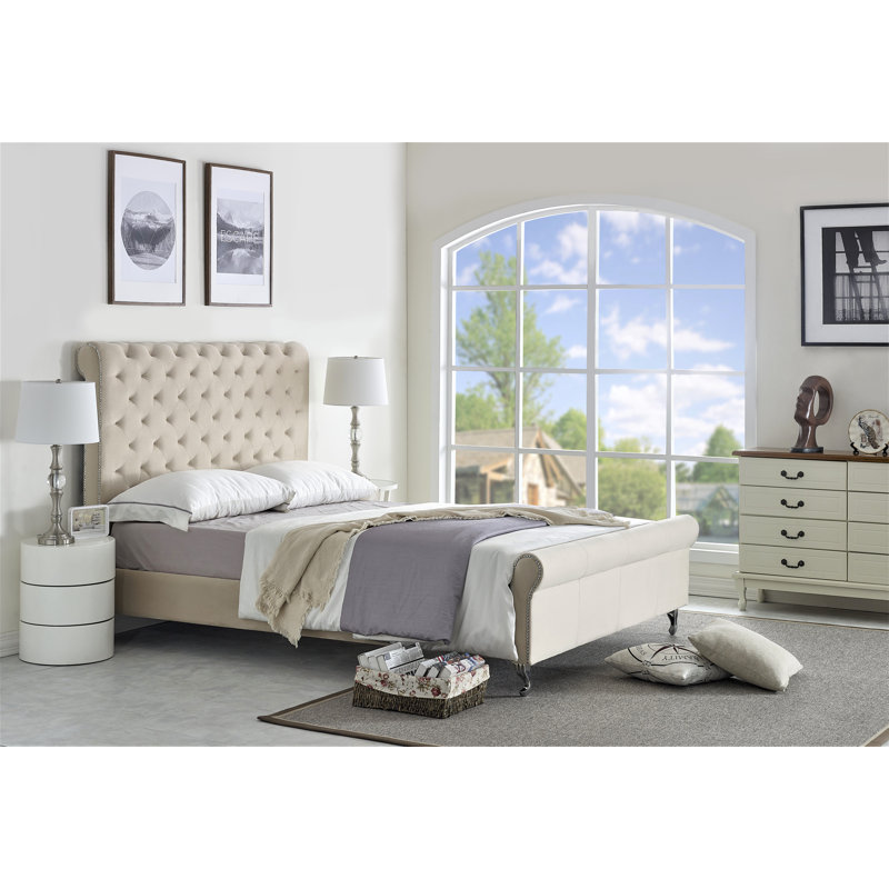 Manaf Upholstered Standard Bed, Ivory, Queen