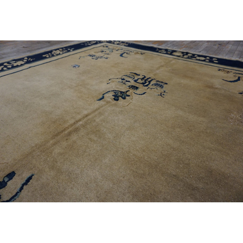 Open Solid Cream Ivory Color Field Antique Floral Chinese Room Size Peking Rug