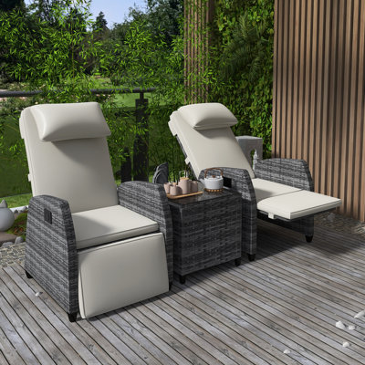 Outdoor Rattan Two-Person Combination With Coffee Table, Adjustable by Ebern Designs