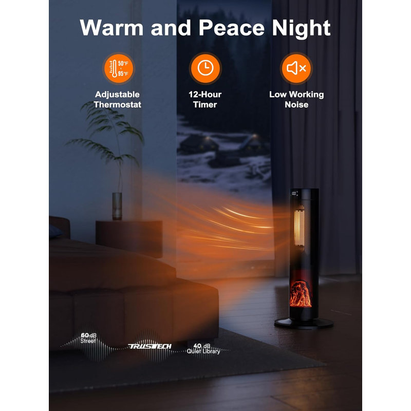 Nordic Hygge 1500-Watt Electric Tower Oscilating Space Heater with Digital Display, Timer and Remote Control