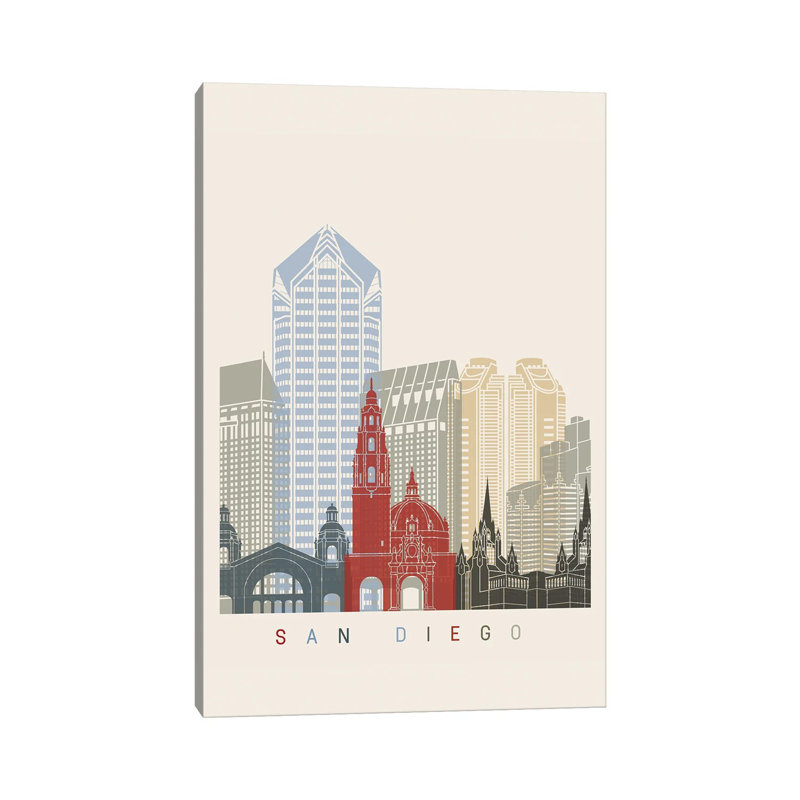 San Diego Skyline Poster by Paul Rommer - Gallery-Wrapped Canvas Giclée on Canvas, Canvas, 30.48 cm H x 45.72 cm W
