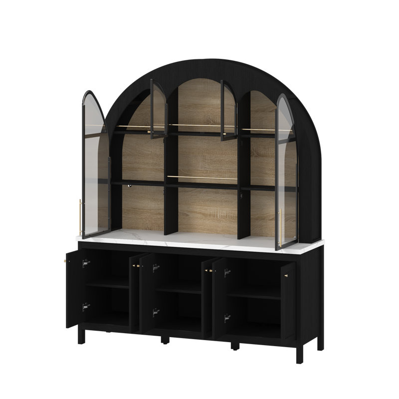 Grande armoire à vin 78 po H avec design arqué, lumières DEL Bluetooth, Noir