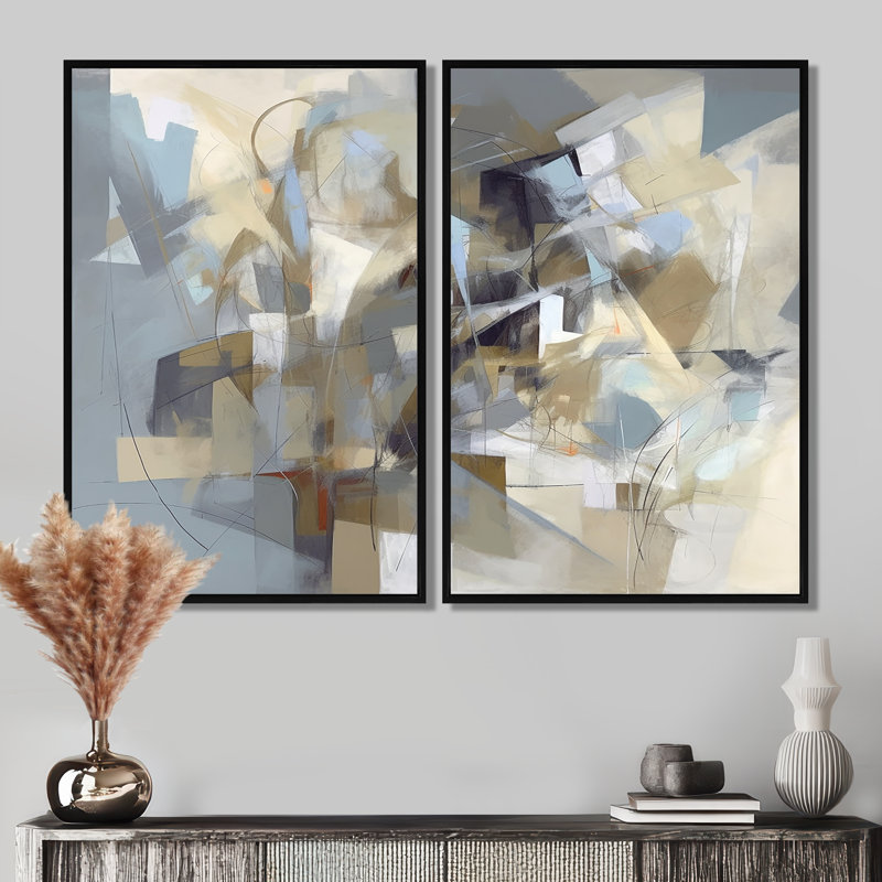 Beige et gris, Créature non limitée III - Beige, reproduction d'art moderne sur toile, H 36 po x l 48 po, Noir