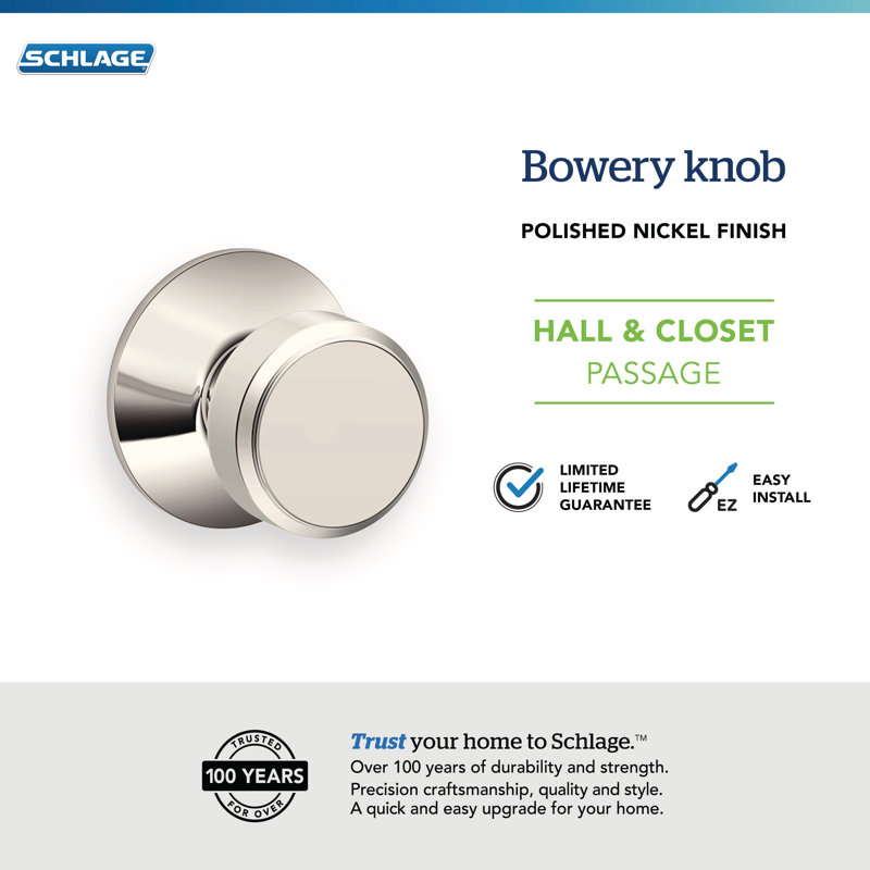 Bowery Passage Knob (Hall & Closet), Circle, Bright Nickel