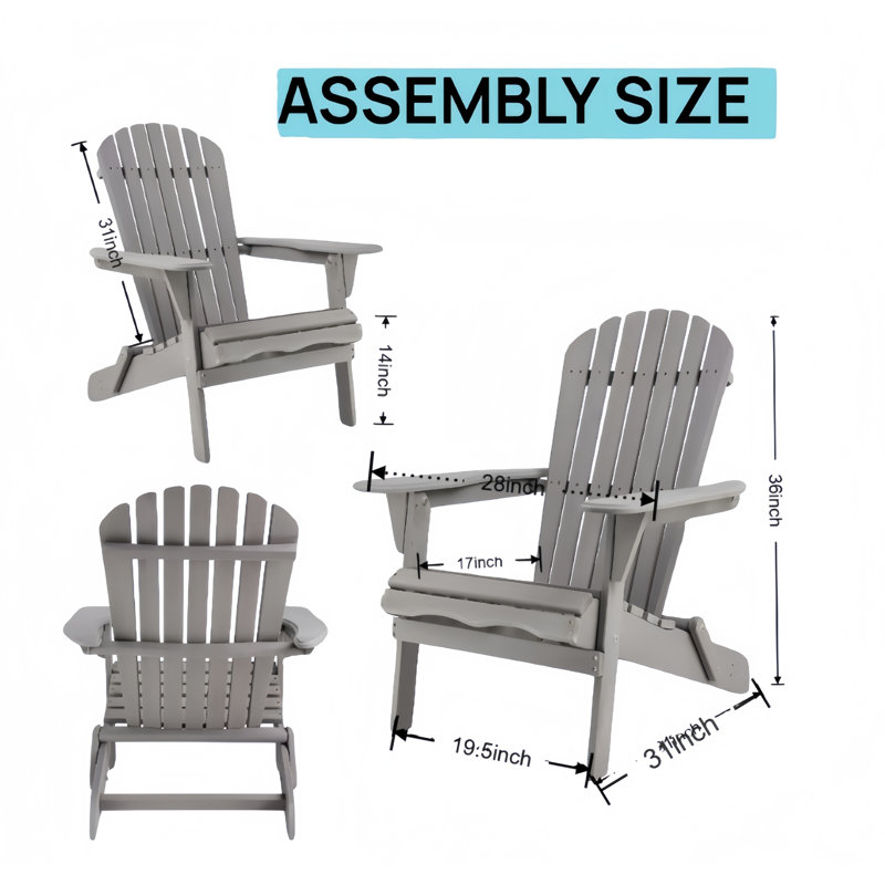 Wooden Folding Adirondack Chair (2-Pack),For Garden, Lawn, Backyard, Gray