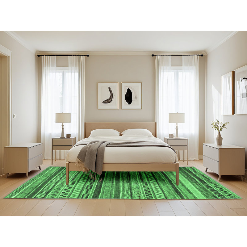Tapis lavables à la machine à motif abstrait vert émeraude 2266, Rectangle de 5 pi x 8 pi