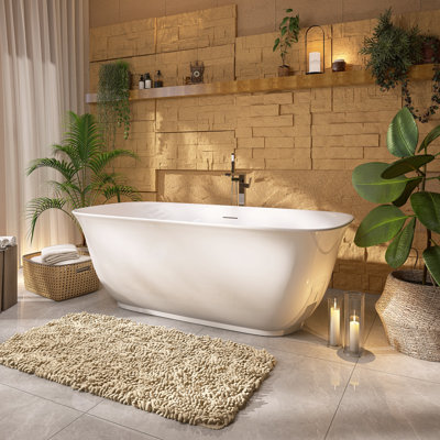 ADECAB 59 In. X 31.5 In. Freestanding Double Ended Soaking Acrylic Bathtub, Gloss White