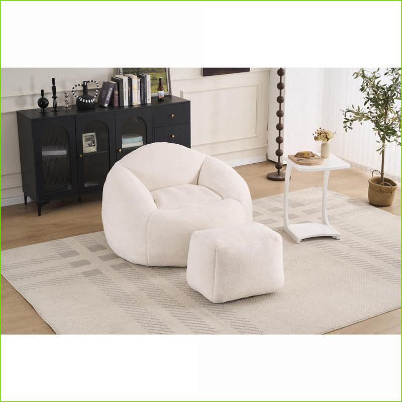 Memory Foam Bean Bag Chair for Adults/Teens - Ultra Soft Chenille Lazy Sofa | Teddy | Round