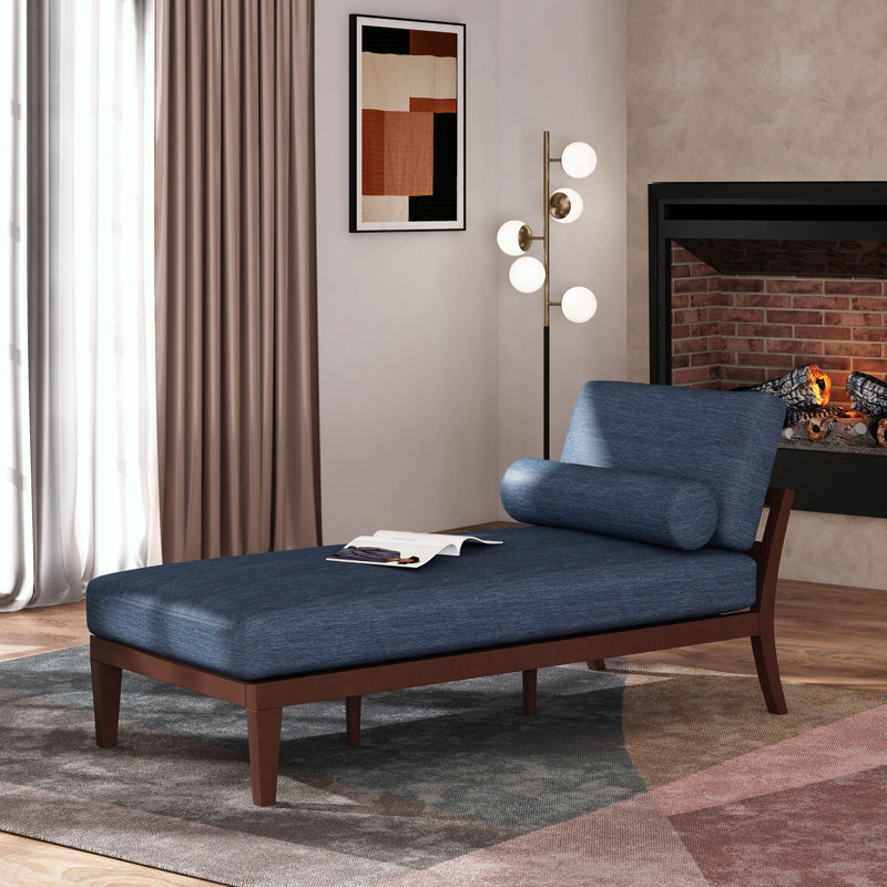 Chaise longue en tissu Sarom avec traversin, Bleu marine 100% polyester