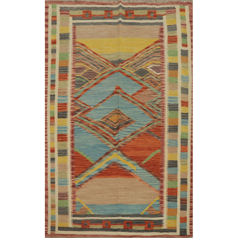 Tapis géométrique Kilim tissé à la main 4 x 6