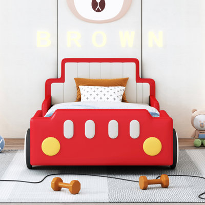 Twin Size Upholstered Car-Shaped Bed