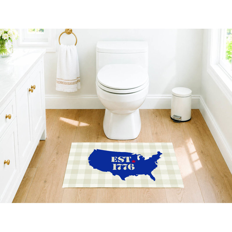 Tapis de toilette rectangulaire absorbant antidérapant vichy EST 1776, Single- 34" L x 21" W, Beige
